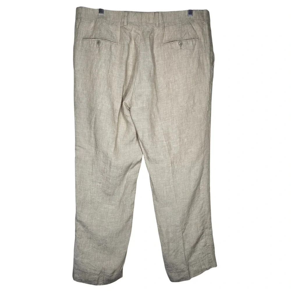 Joseph Abboud Mens Beige 100% Linen Flat Front Trousers Pants‎ 38 Waist